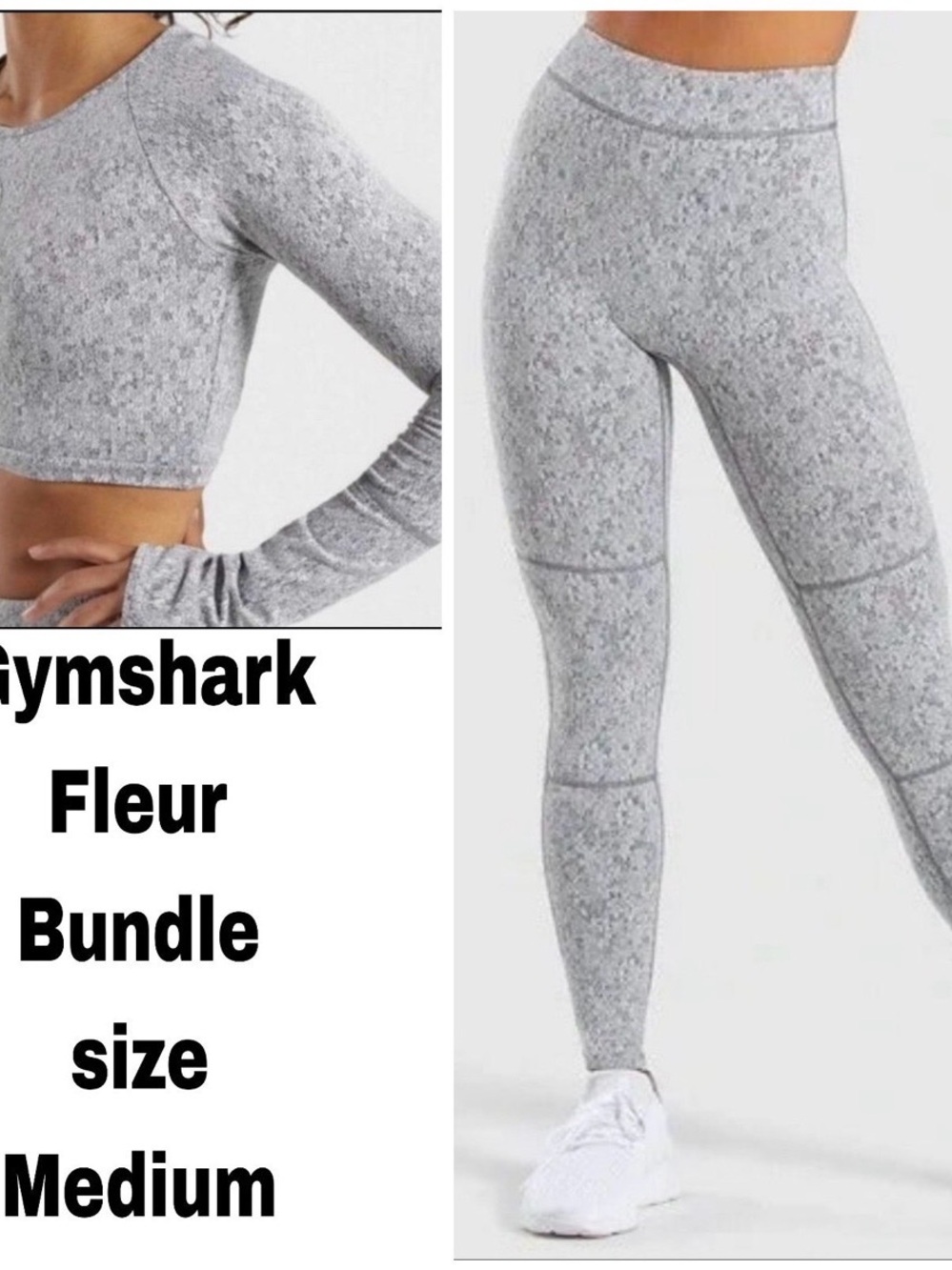 Gymshark Fleur Leggings and Crop Top - Light Gray